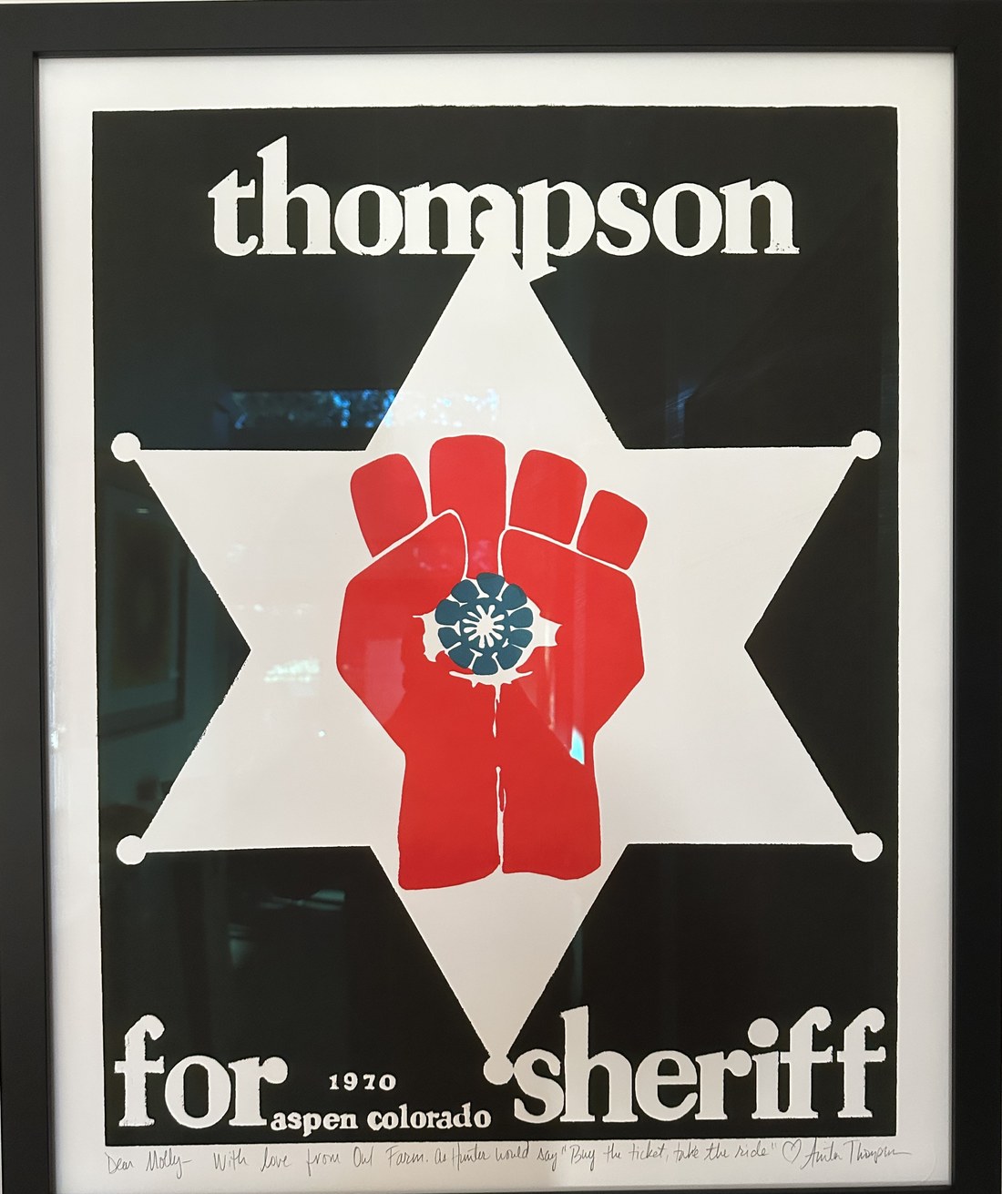 Photo of work signed by Hunter S. Thompson — Thompson for Sheriff, Aspen, Colorado